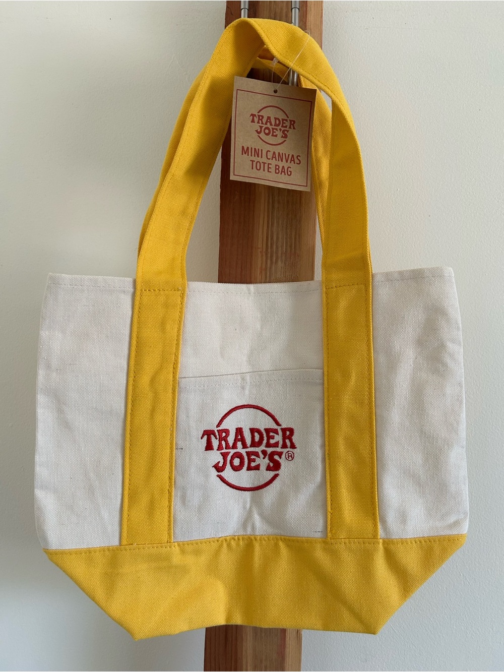 Trader Joe's Yellow & Cream Mini Canvas Tote Bag